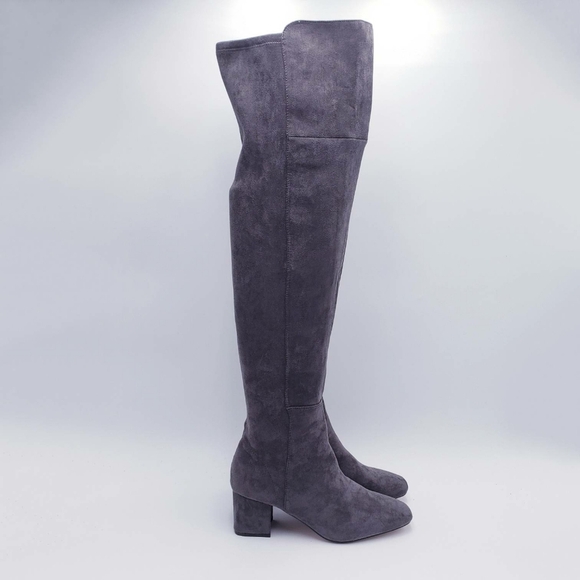 Ann Taylor Over The Knee Tall Block Heel Boot Gray Faux Suede Women's Size 8 - Picture 1 of 10